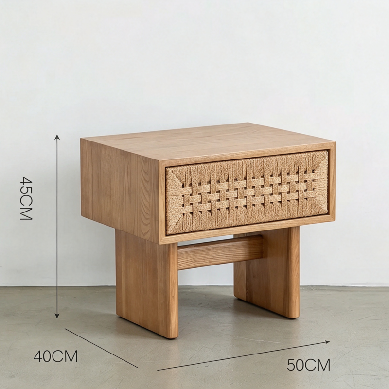 Handwoven Rattan Bedside Storage Cabinet