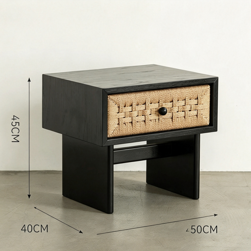 Handwoven Rattan Bedside Storage Cabinet