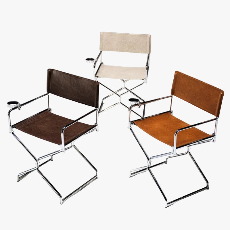 MOMO Foldable Director Chair | Oil-Wax Fabric & Chrome Steel with Cup Holder