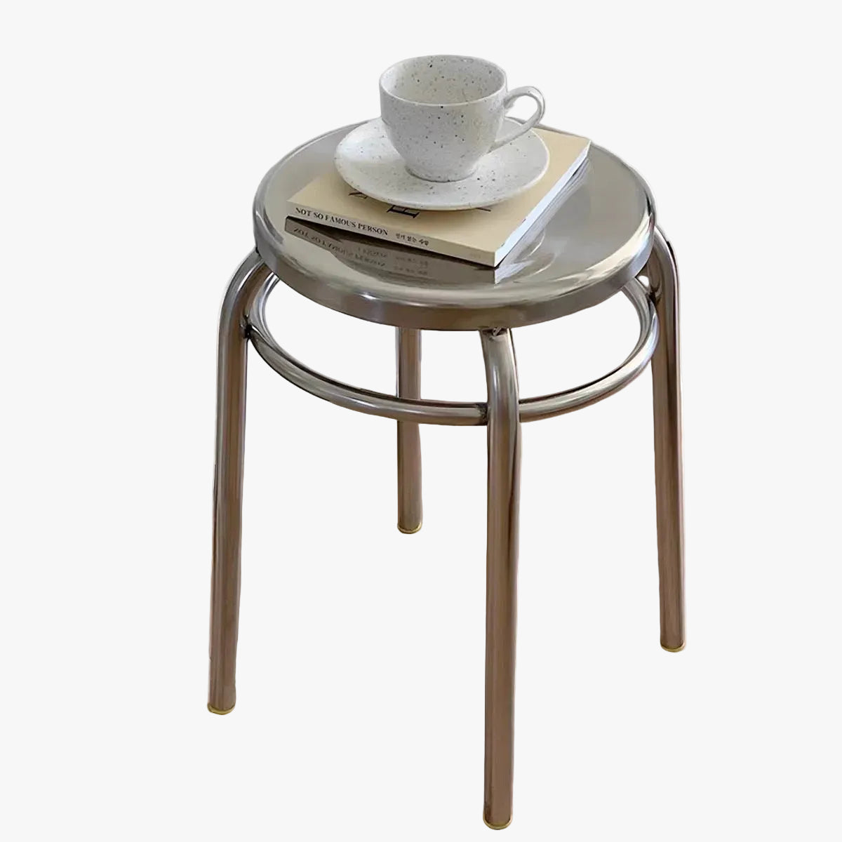 MOMO Stainless Steel Stool | Mirror-Polished Round Seat | Minimalist Accent Stool - alternate view 2