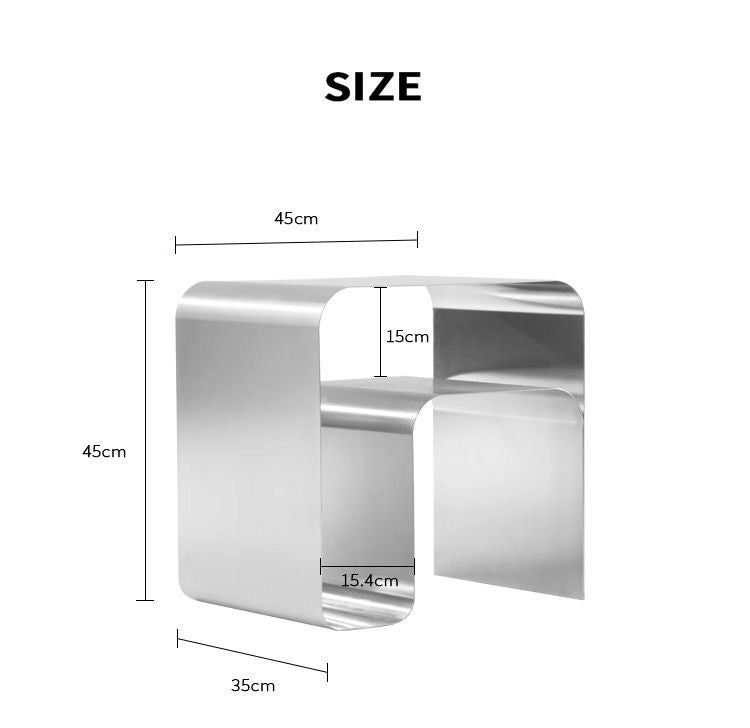 MOMO One-Piece Stainless Steel Bedside Table | Bauhaus U-Form with Open Shelf - alternate view 6