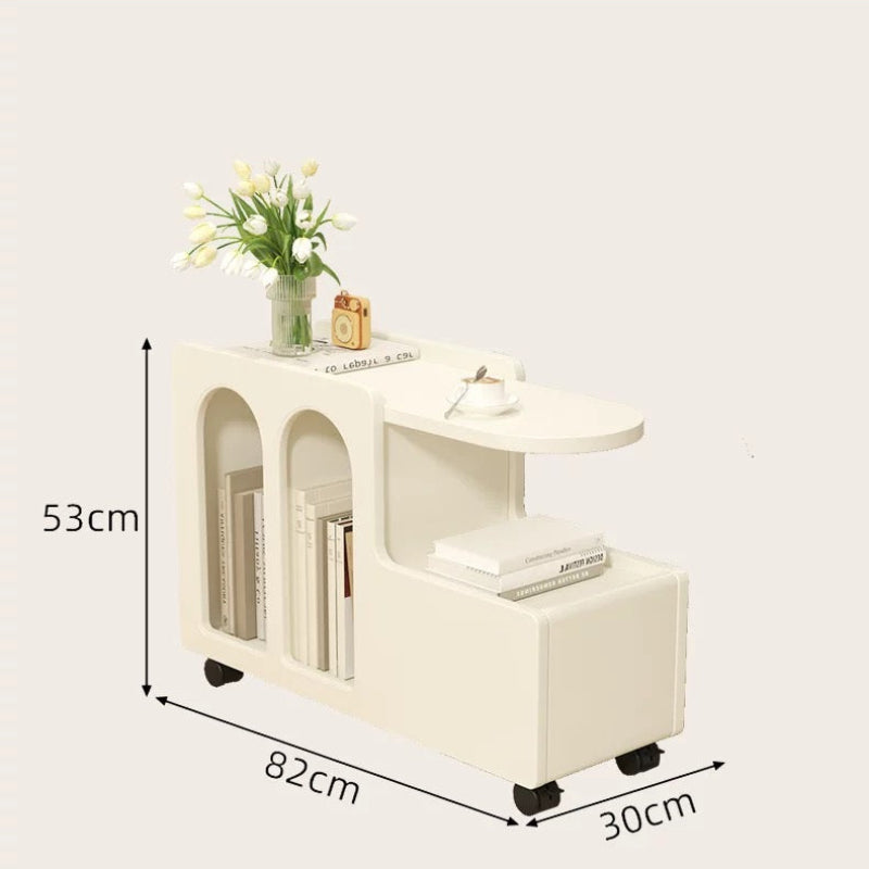 MOMO Rolling Storage Side Table | Arch Shelf & Swivel Top | Cream - alternate view 7
