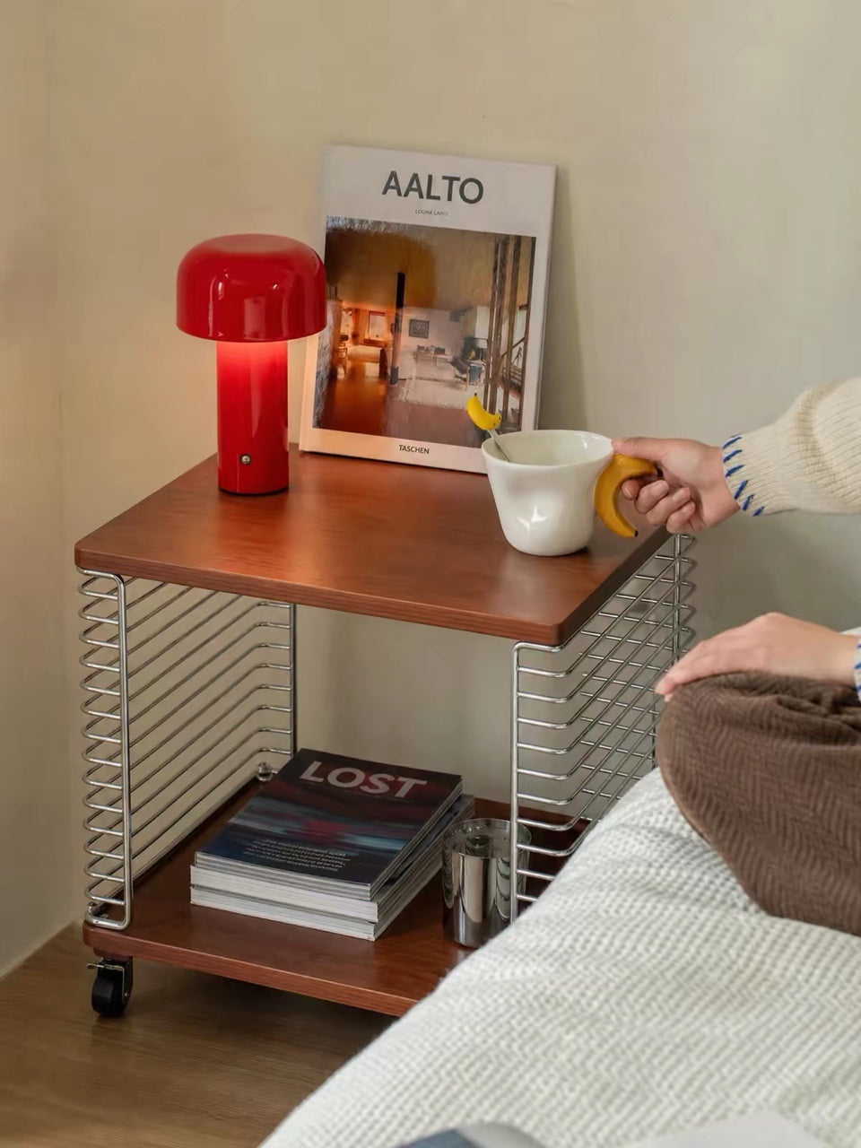 MOMO Vintage Side Table | Mid-Century Steel Wire & Birch Wood | With or Without Casters - alternate view 6