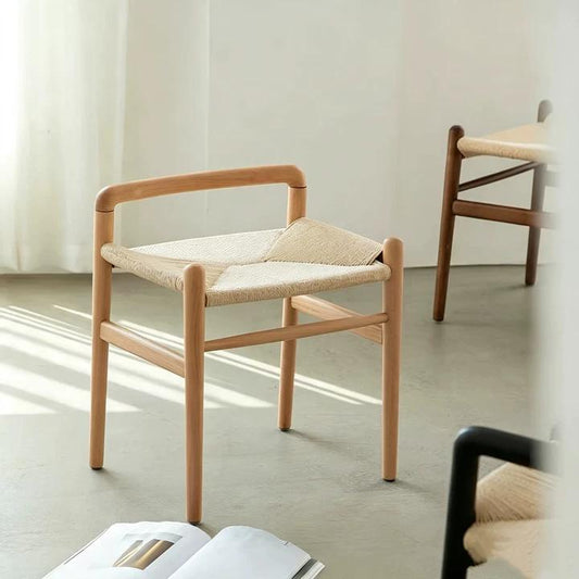 Four‑color options solid beech wood stool collection, multi‑purpose vanity stool for bedroom living room