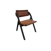 Solid Wood Folding Dining Chair with Saddle Leather Seat