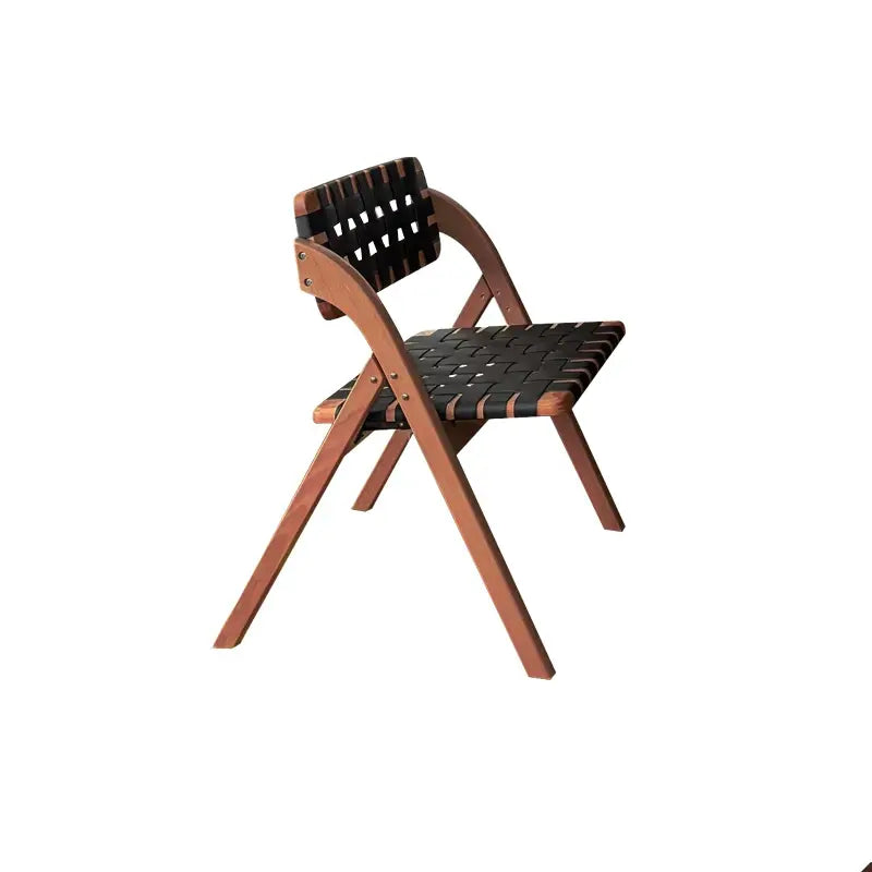 Solid Wood Folding Dining Chair with Saddle Leather Seat