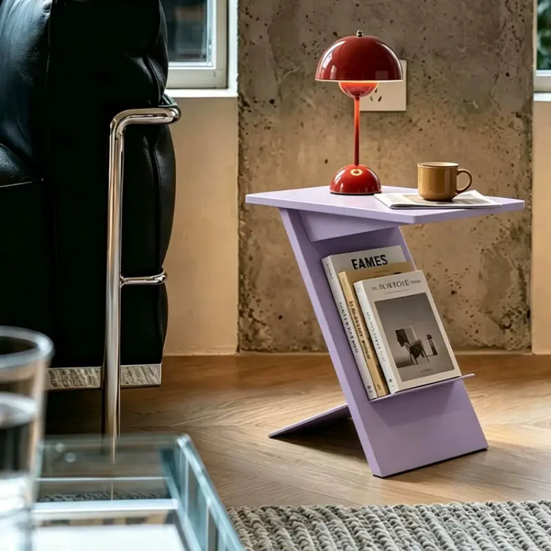 Solid Wood Side Table with Stainless Steel Edge