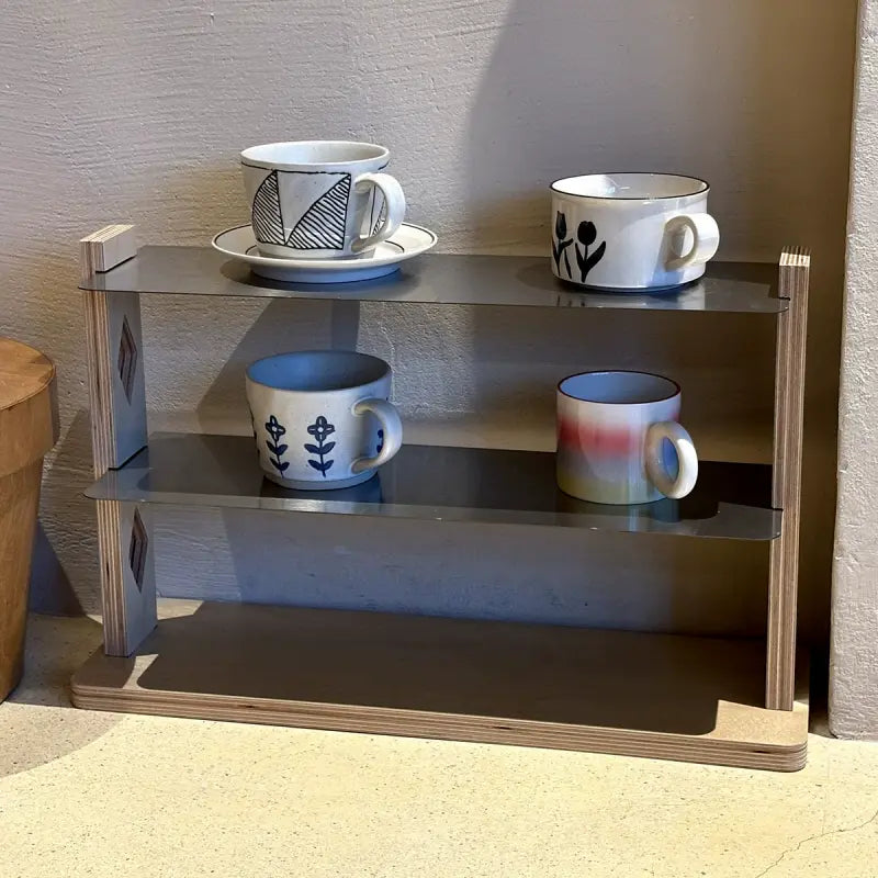 Wooden Mug Rack with Aluminum Shelves