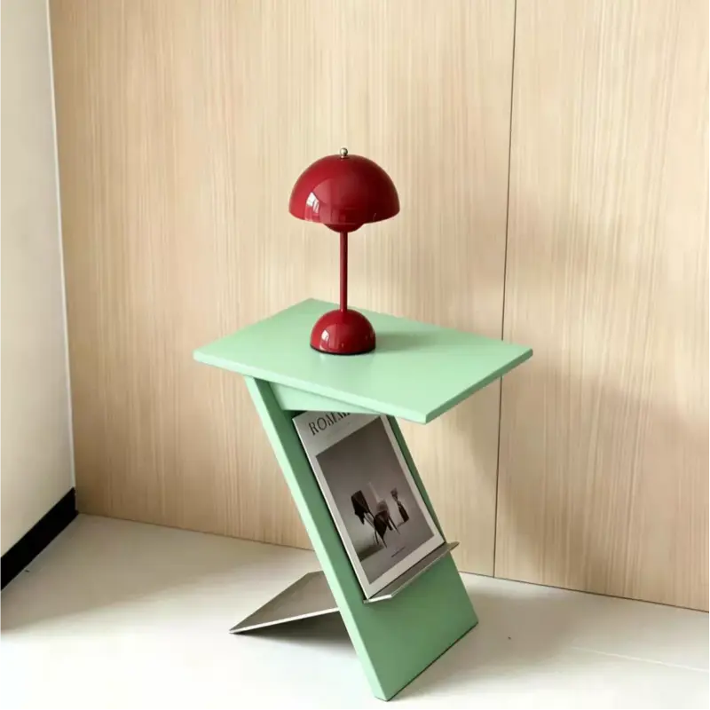 Solid Wood Side Table with Stainless Steel Edge