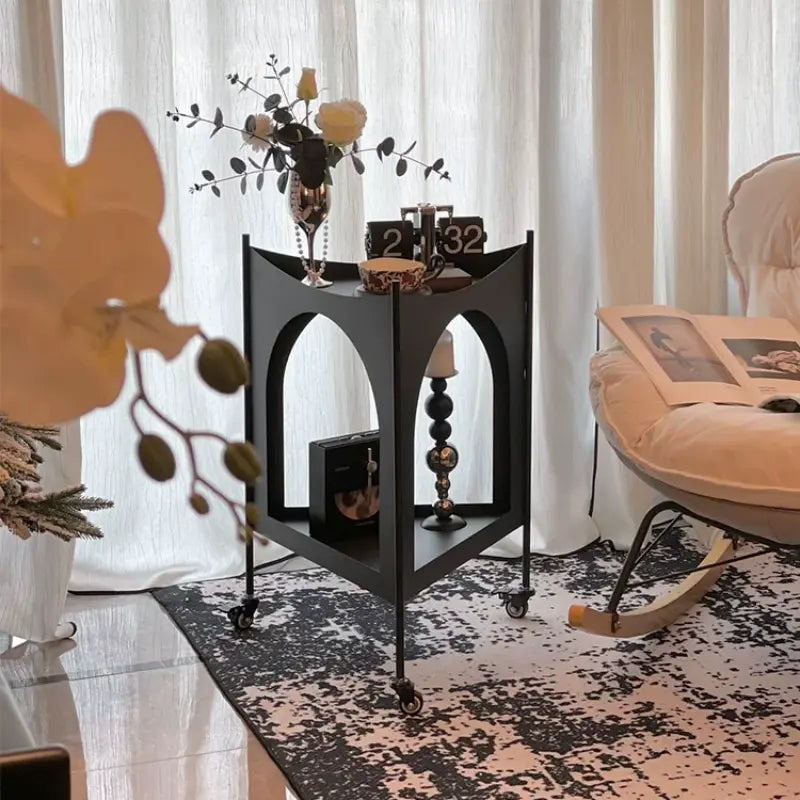 Modern Nordic Mobile Metal Side Table with Wheels