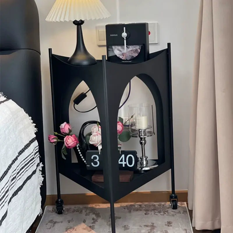Modern Nordic Mobile Metal Side Table with Wheels