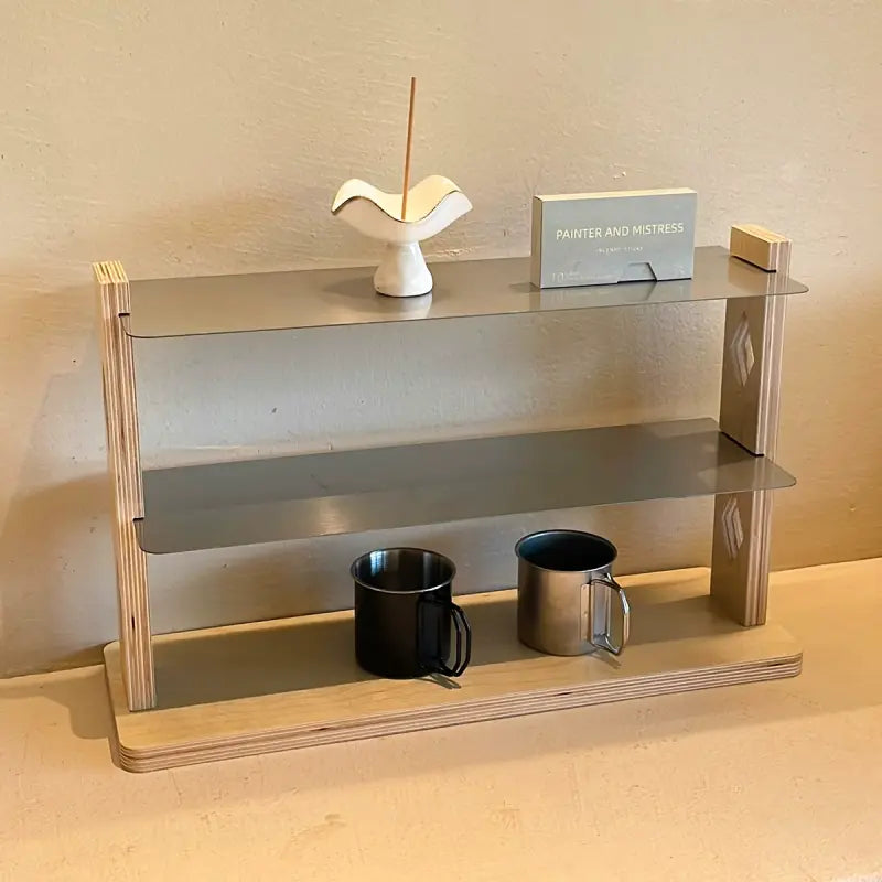 Wooden Mug Rack with Aluminum Shelves