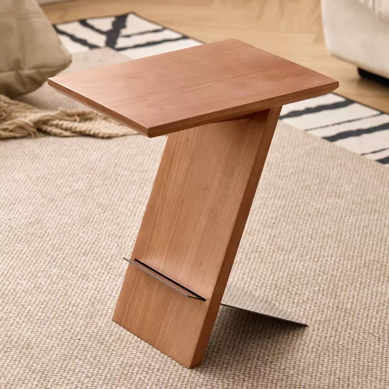 Solid Wood Side Table with Stainless Steel Edge
