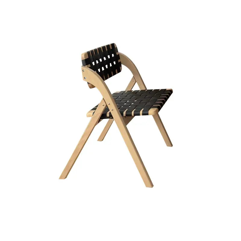 Solid Wood Folding Dining Chair with Saddle Leather Seat