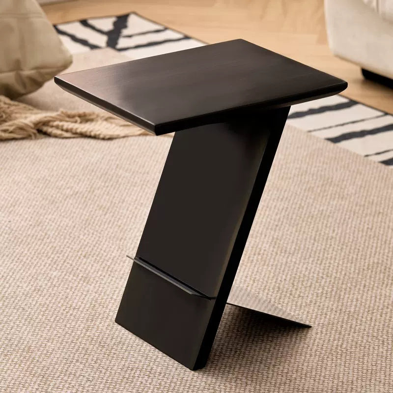 Solid Wood Side Table with Stainless Steel Edge