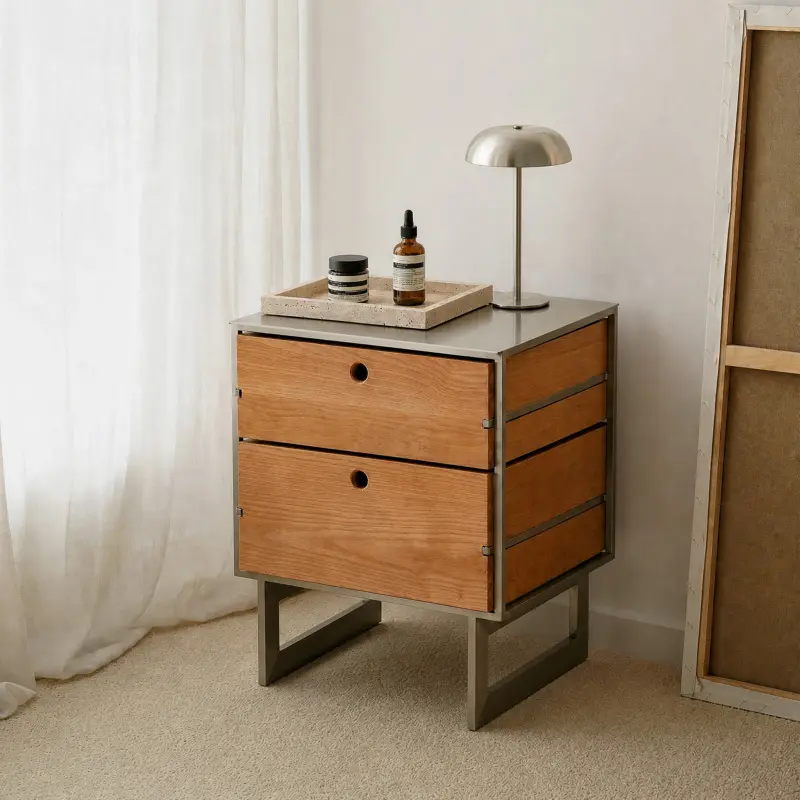 Bauhaus Stainless Steel Two-Drawer Bedside Cabinet
