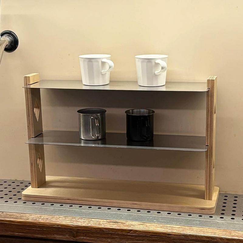Wooden Mug Rack with Aluminum Shelves