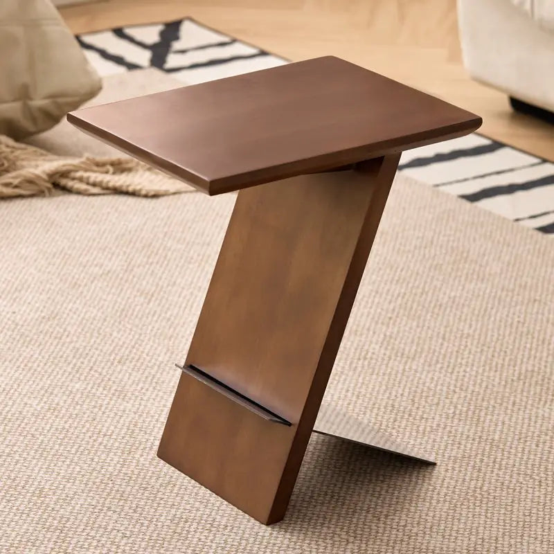 Solid Wood Side Table with Stainless Steel Edge