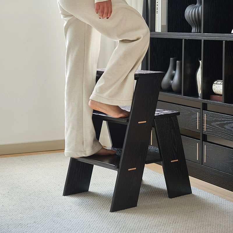 Wooden Two-Tier Step Stool and Side Table