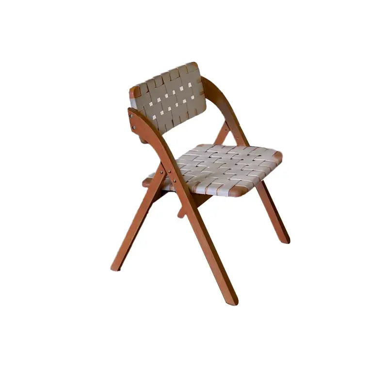Solid Wood Folding Dining Chair with Saddle Leather Seat