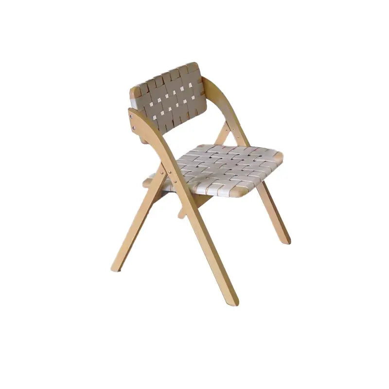 Solid Wood Folding Dining Chair with Saddle Leather Seat