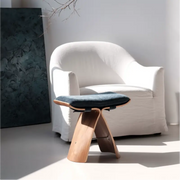 French Mid-Century Solid Wood Upholstered Butterfly Stool