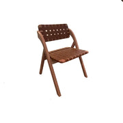 Solid Wood Folding Dining Chair with Saddle Leather Seat