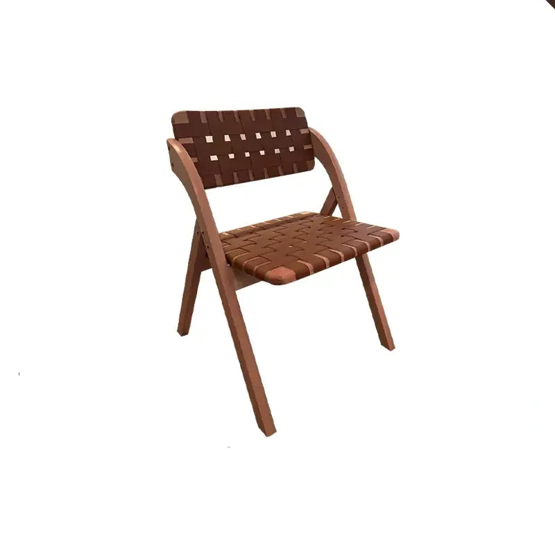 Solid Wood Folding Dining Chair with Saddle Leather Seat