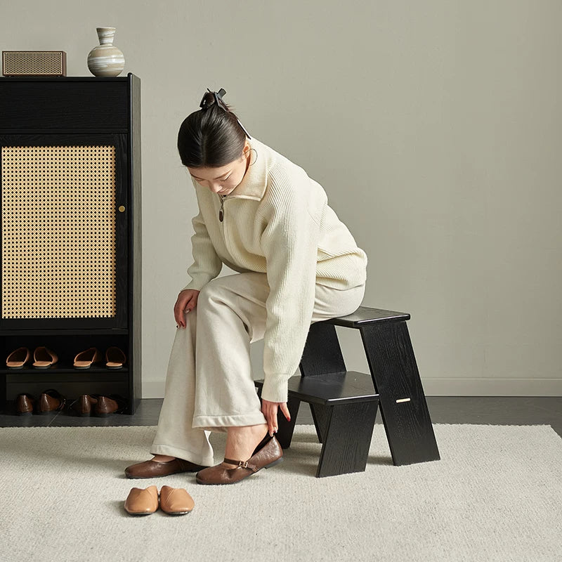 Wooden Two-Tier Step Stool and Side Table