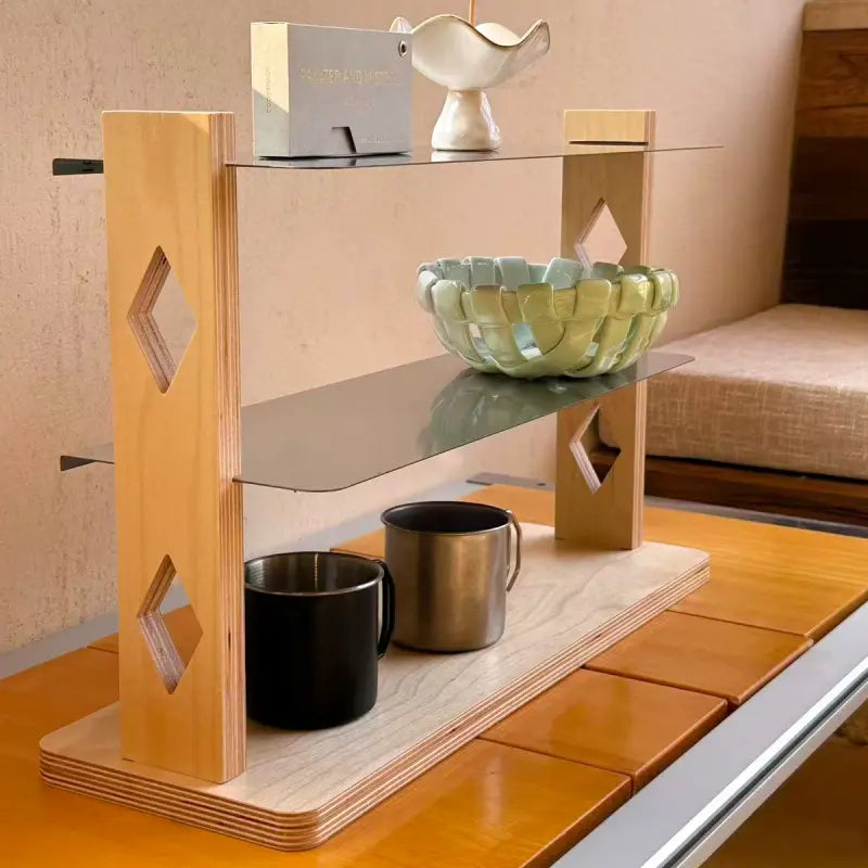 Wooden Mug Rack with Aluminum Shelves