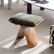 French Mid-Century Solid Wood Upholstered Butterfly Stool