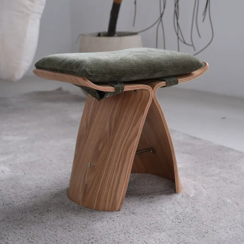 French Mid-Century Solid Wood Upholstered Butterfly Stool