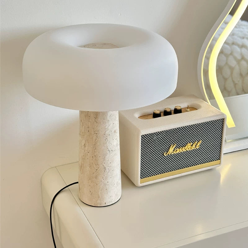 Nordic Travertine & Glass Mushroom Table Lamp-GQ18