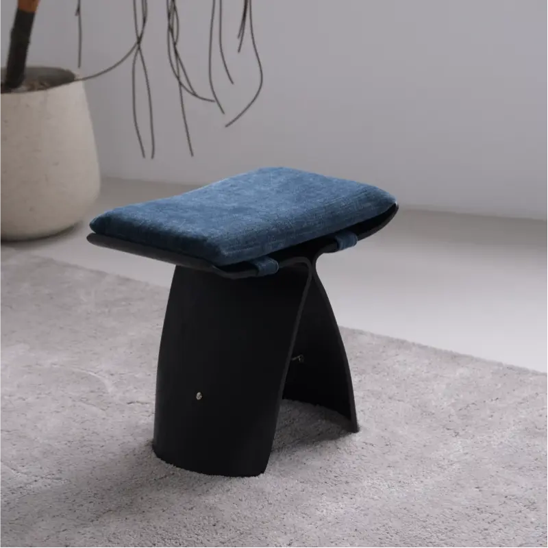 French Mid-Century Solid Wood Upholstered Butterfly Stool