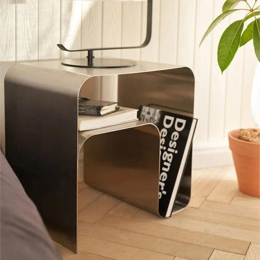 MOMO One-Piece Stainless Steel Bedside Table | Bauhaus U-Form with Open Shelf - alternate view 5