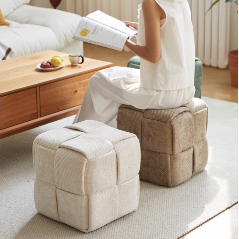 MOMO Chenille Stool | Soft Upholstered Ottoman for Living Room & Entryway