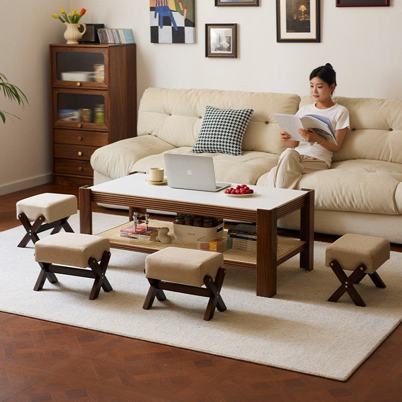 MOMO X-Frame Upholstered Low Stool | Thai Rubber Wood with Linen Cushion Seat - alternate view 5