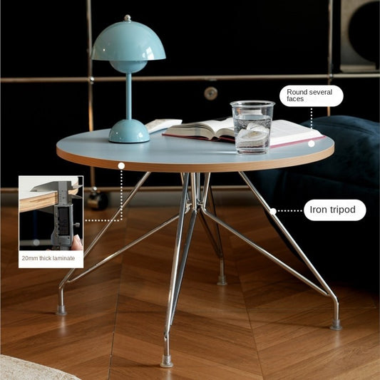MOMO Bauhaus Round Coffee Table | Colorblock Plywood Top with Chrome Spider-Leg Base - alternate view 3