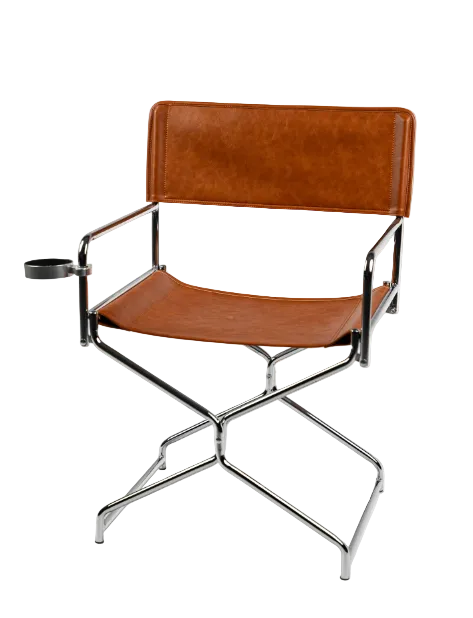 MOMO Foldable Director Chair | Oil-Wax Fabric & Chrome Steel with Cup Holder - alternate view 9