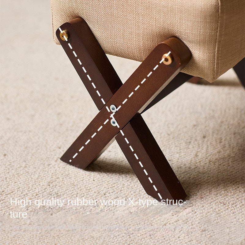 MOMO X-Frame Upholstered Low Stool | Thai Rubber Wood with Linen Cushion Seat - alternate view 3
