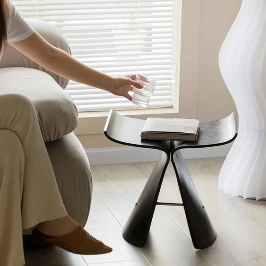 MOMO Wing-Form Bentwood Stool | Ash Wood with Brass & Steel Hardware - alternate view 6