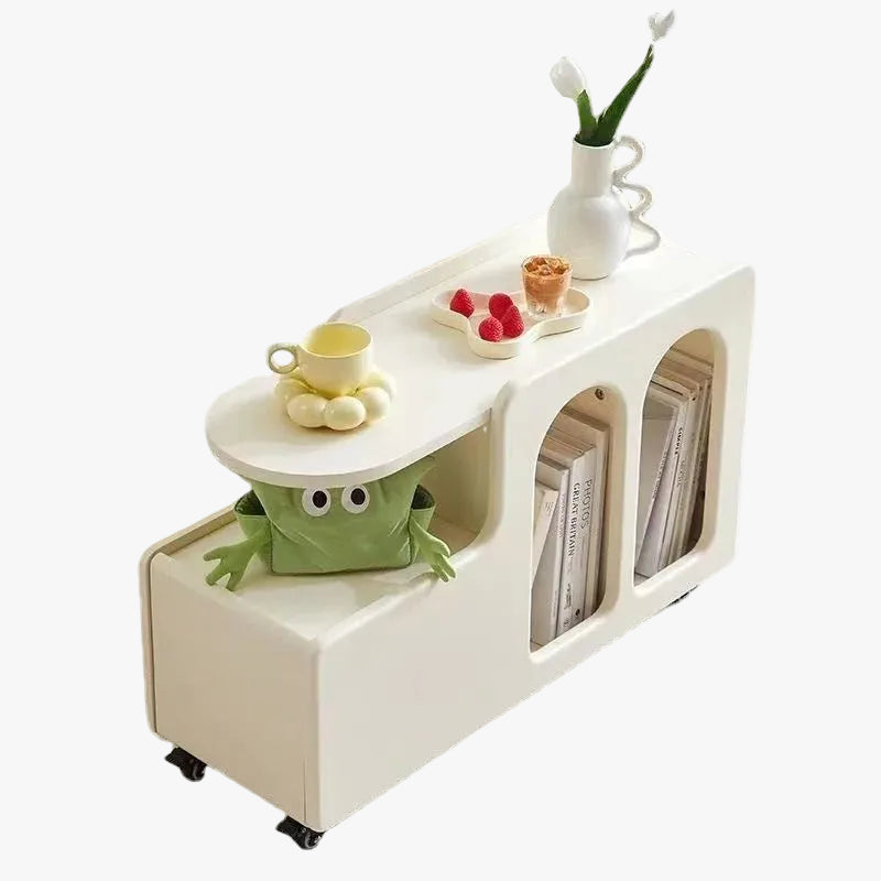 MOMO Rolling Storage Side Table | Arch Shelf & Swivel Top | Cream - alternate view 2