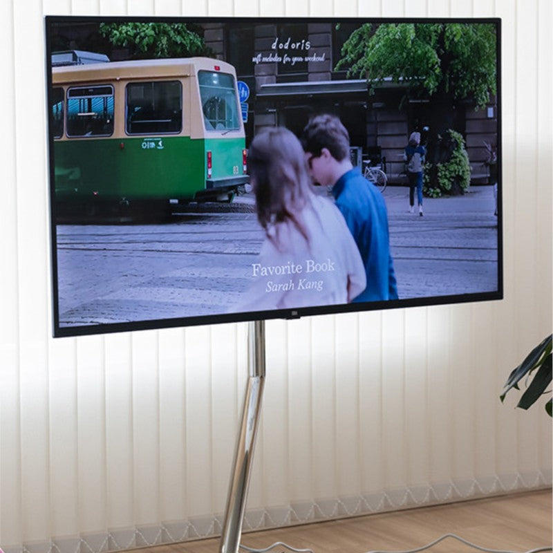 MOMO Mobile Television Stands | Mirror-Polish Stainless Steel Single-Column with Round Base & Wheels - alternate view 4