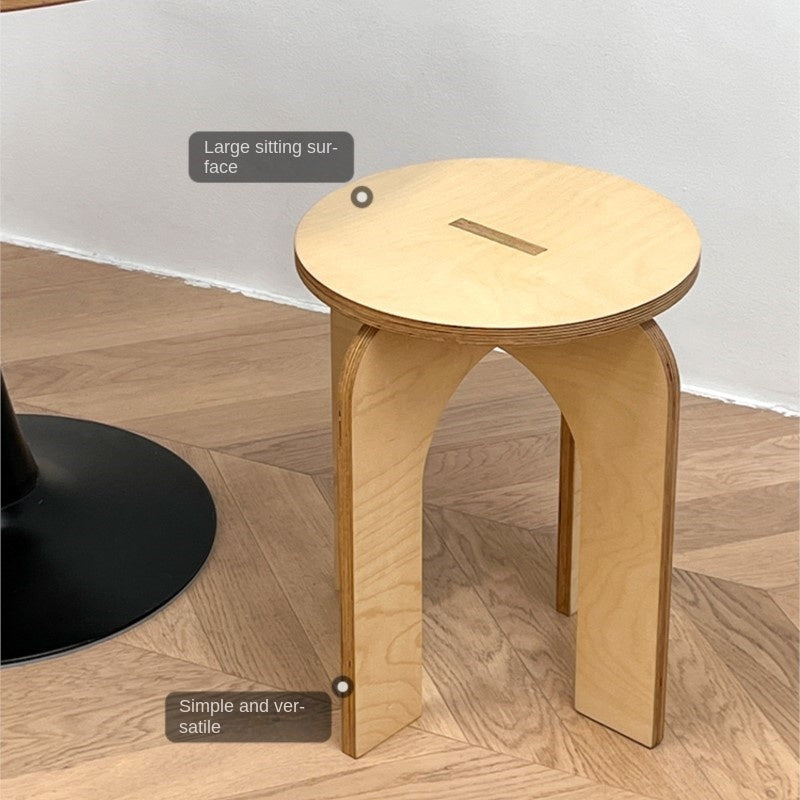 MOMO Vintage Arch-Leg Round Stool | Solid Wood Low Stool for Entryway, Living Room & Bedroom - alternate view 4