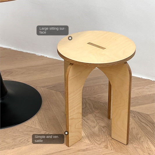MOMO Vintage Arch-Leg Round Stool | Solid Wood Low Stool for Entryway, Living Room & Bedroom - alternate view 4