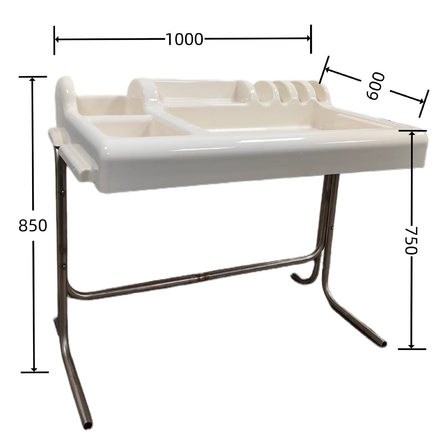 MOMO Retro-Futurist Vanity Desk | Molded ABS Organizer Top with Chrome Cantilever Base - alternate view 9