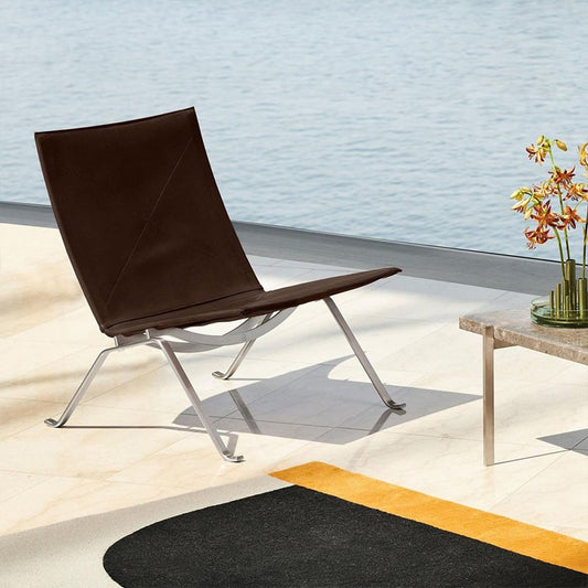MOMO PK22 Lounge Chair | Leather Easy Chair with Stainless Steel Cross-Base - alternate view 3