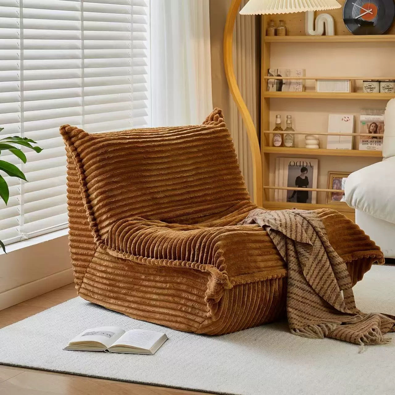MOMO Caterpillar Sofa | Corduroy Floor Lounge Chair with Ottoman | Lazy Sofa Bed