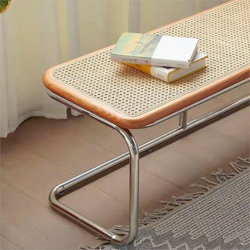 MOMO Rattan Long Bench | Solid Wood & Woven Rattan Seat with Cantilever Steel Frame - alternate view 4