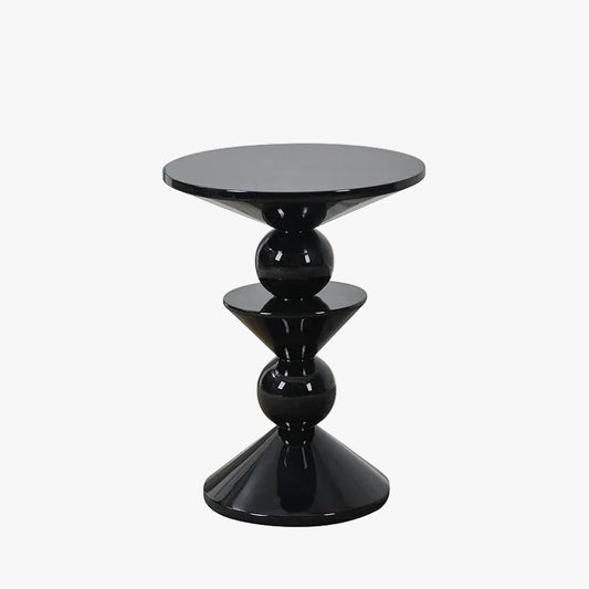 MOMO Sculptural Ball-Stack Side Table | Glossy Black Marble-Top Round End Table with Dual Tiers - alternate view 2